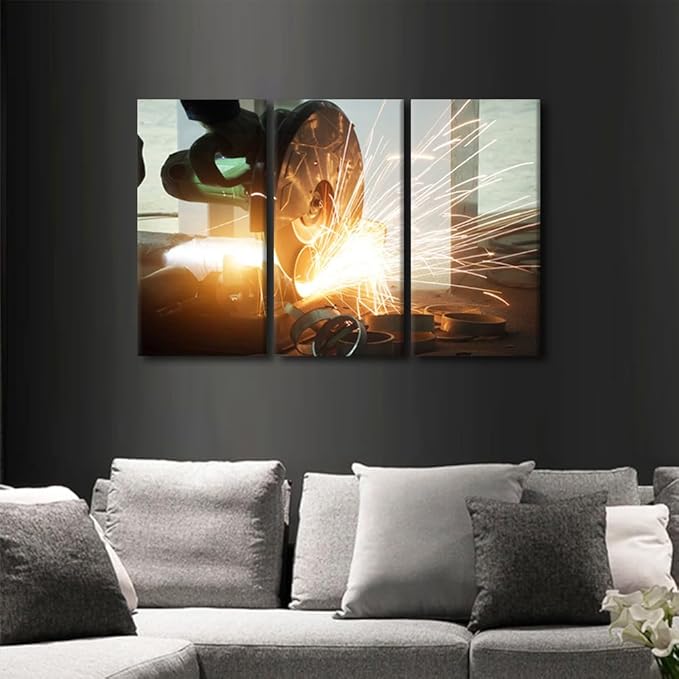 TUMOVO Machine Tools Paintings for Wall Decorations 3 Panel Wall Art Canvas Artwork Wall Decor Canvas Frame Art Prints Angular Grinding Machine Wall Art Modern Canvas Wall Art, 36x24 Inch