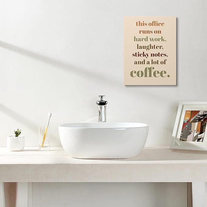 XWELLDAN Teamwork Quote Wall Art Canvas Prints, Coffee Humor Workplace Decor for Home Office, 11 x 14 Inch, Framed(boho)