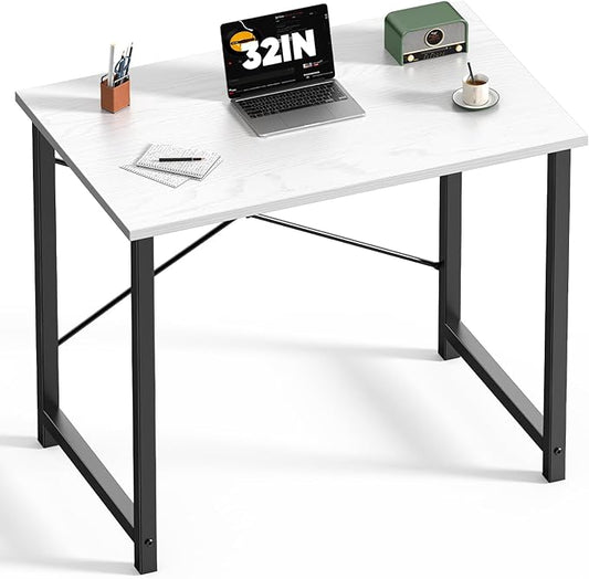 DUMOS 32 Inch Small Computer Desk for Home Office, Modern Study Work Table Simple Style for Bedroom, WritInchg Desks with X-Shaped ReInchforcement, Black