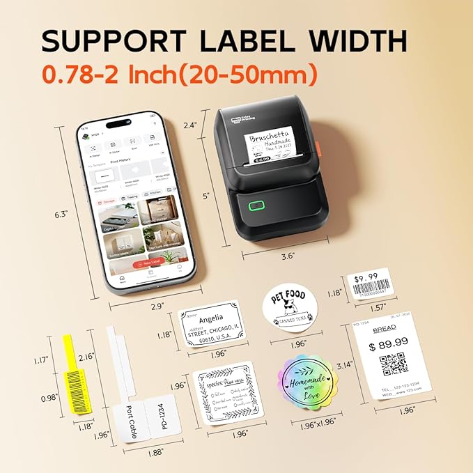 Label Maker Machine with Tape, M100 Bluetooth Thermal Label Maker with 5000 Icons and 400 Templates, Address Barcode Label Printer for Small Business, Home, Office, School, Dark Gray