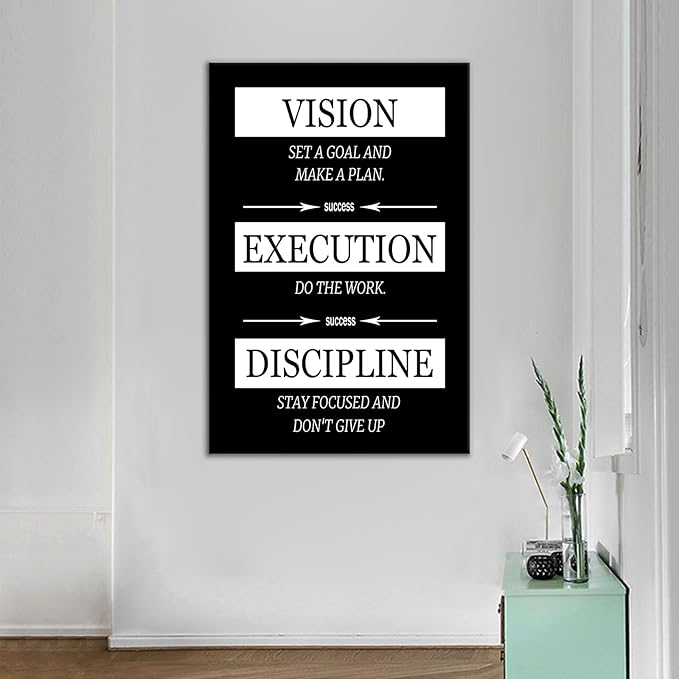 Inspirational Posters Wall Art Formula for Success is Vision Execution Discipline Motivational Quotes Printed on Canvas Picture for Company Office Workplace Living Room Ready to Hang [24" W X 36" H]