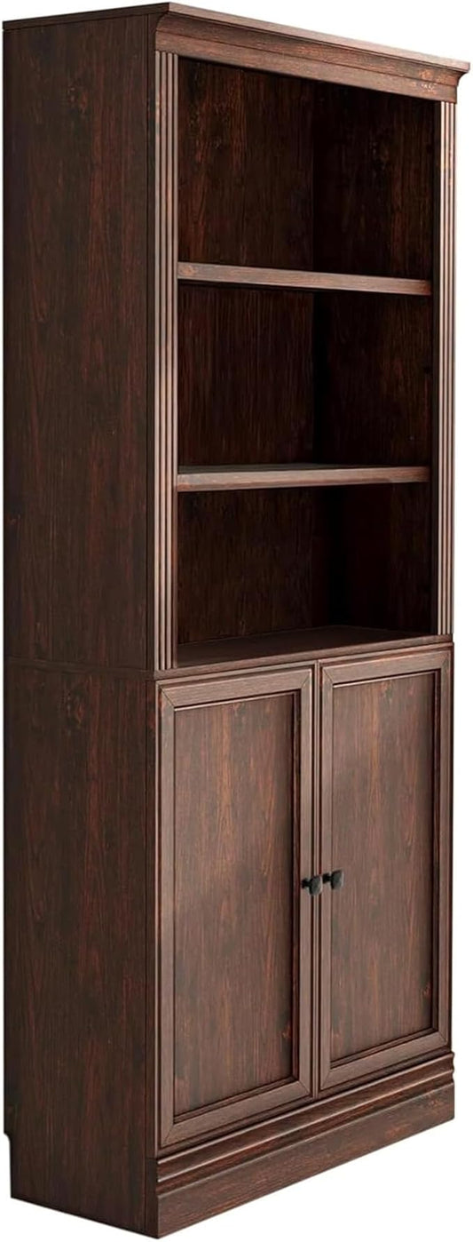 JAHRSTIM Halston Standard w/Doors Bookshelves and Bookcase Floor Standing 5 Tier Adjustable Shelves Organizer and Storage, 72in Tall Bookshelf for Home Office, Living Room, Bed Room, Kitchen, Cherry