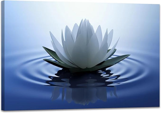 White Lotus Wall Art Canvas Pictures Print Spiritual Meditation Artwork Poster for Yoga Room Bathroom Zen Spa Photo Decor Framed Ready to Hang (12x 16inch)