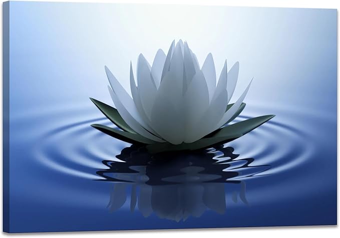 YIOZHAOFH White Lotus Wall Art Canvas Pictures Print Spiritual Meditation Artwork Poster for Yoga Room Bathroom Zen Spa Photo Decor Framed Ready to Hang (28 x 44inch)