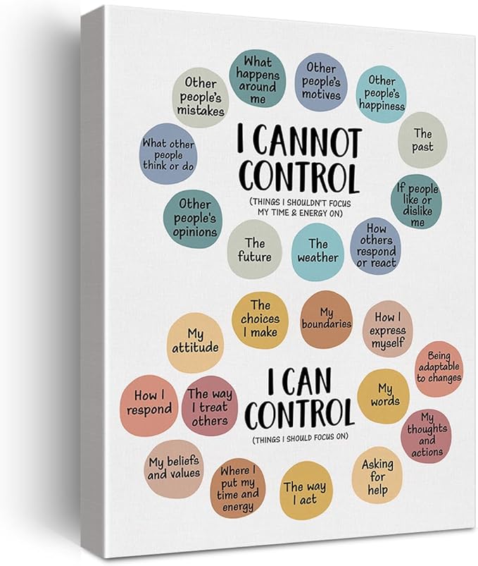 Mental Health Wall Art Therapy Office Decor Things I Can Control Framed Canvas Print School Counselor Painting Picture Wall & Tabletop Decoration 12"x15"