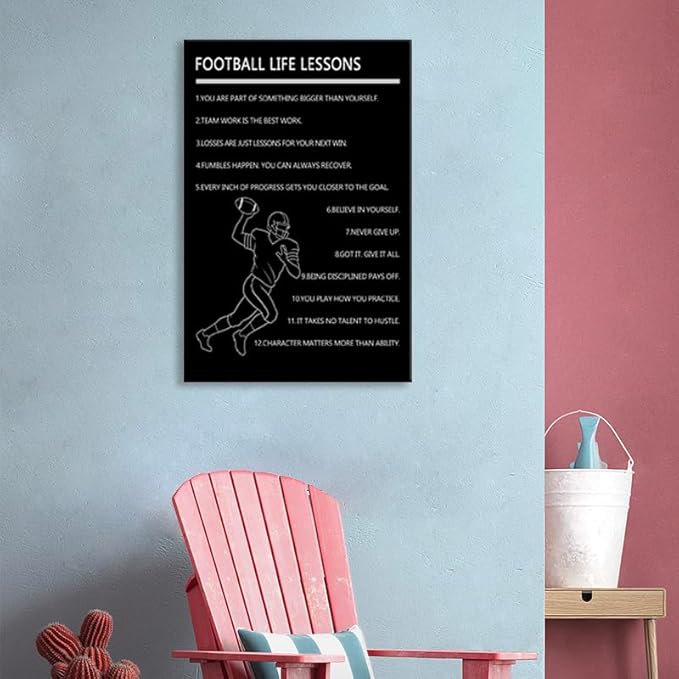 Inspirational “Football Life Lessons” Wall Art Motivational Sports Quotes Poster Canvas printed poster for Boys Bedroom Gym Office Framed [30" W X 40" H]