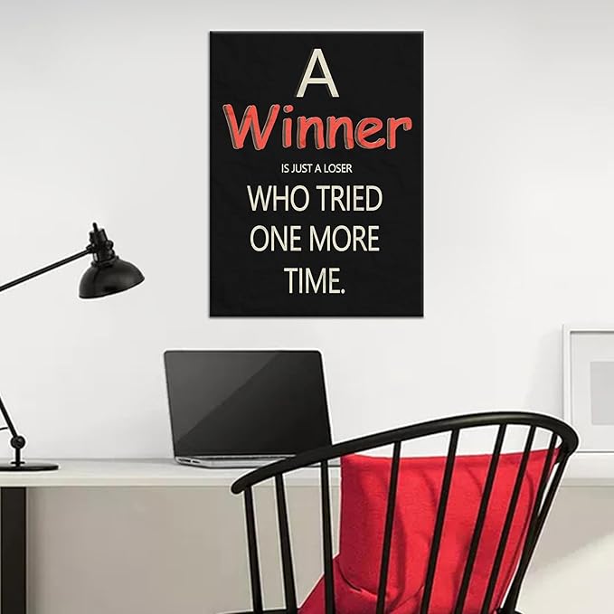 Motivational Canvas Poster Wall Art Winner Inspirational Entrepreneur Quotes Picture Wall Decor Positive Painting Artwork for Modern Home Bedroom Office Workplace Stretched and Framed [18''Hx24''W]