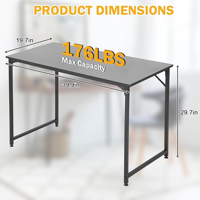 Computer Desk,39 Inch Home Office Desk, Modern Writing Table with Metal Frame for Home Office and Study,Black