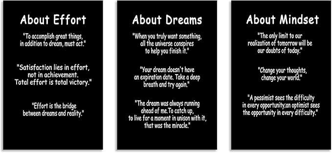 WYJDFART Motivational Quotes Posters About Dreams Effort and Mindset Inspirational Wall Decor Painting Modern Artwork Printed Canvas Poster for Home Living Room Gym Framed Ready to Hang[48''Wx 24''H]