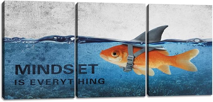Motivational Canvas Wall Art Positive Entrepreneur Quotes Poster Print Inspirational Goldfish Artwork Painting Picture Office Home Bedroom Decor Wall Art Framed Ready to Hang - 36" W x 16" H