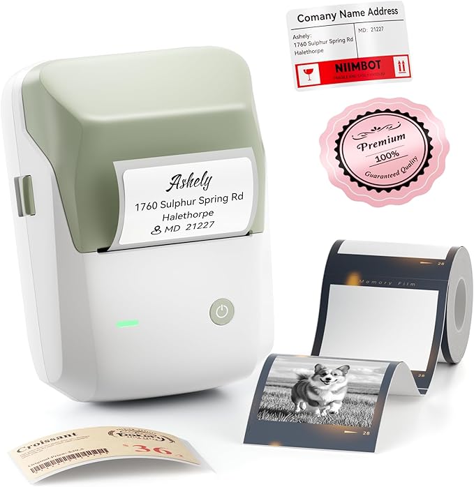 NIIMBOT B1 Pro Label Maker with 1 Roll Label, 300 DPI HD Bluetooth Thermal Label Printer for Home Office Small Business Organization, for DIY Crafts, Scrapbook, Photos, Meomo, Green