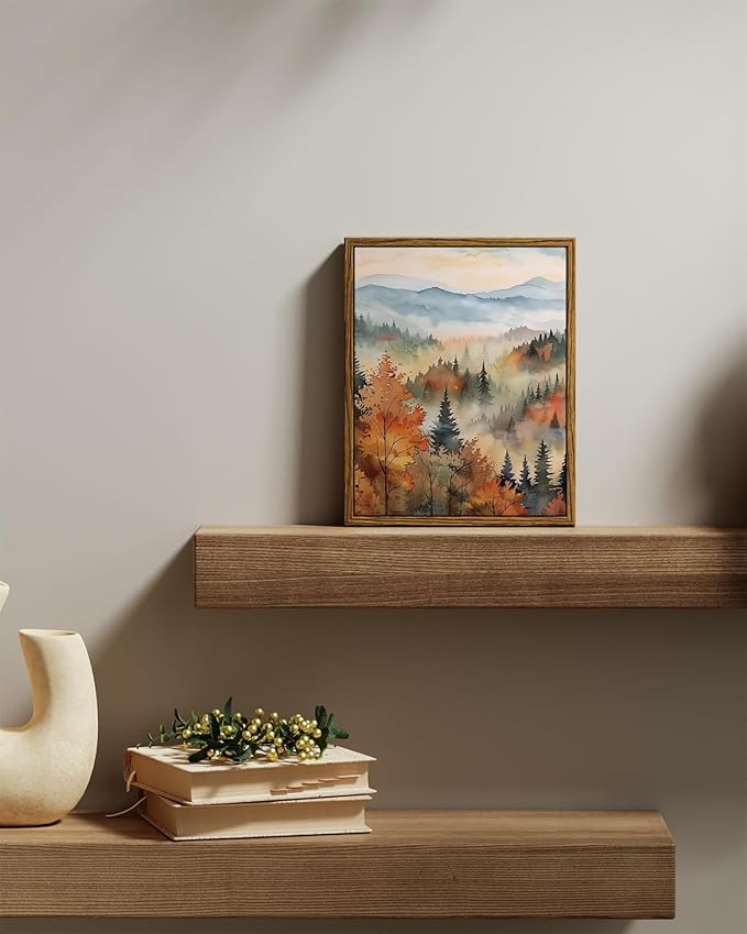 InSimSea Framed Canvas Prints Art Vintage Decor, Classical Retro Fall Forest Painting Autumn landscape Trees Canvas Prints Home Decor Office Farmhouse Bathroom, 8"x10"