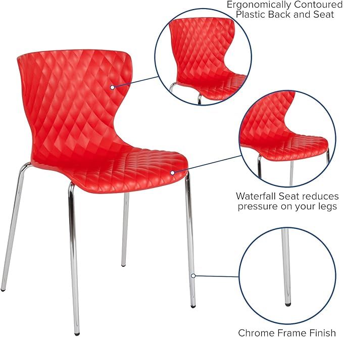 Flash Furniture Lowell Contemporary Design Red Plastic Stack Chair