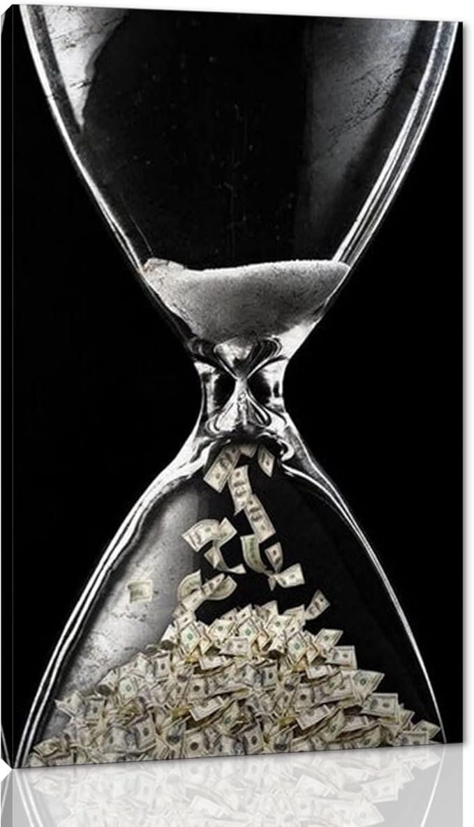 Yatsen Bridge Entrepreneur Wall Art Time Is Money Poster Dollars In Hourglass Paintings HD Print on Canvas Motivational Office Wall Decor Art Framed Ready to Hang - 28x44 inch