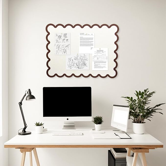 Scalloped Felt Bulletin Board, Self-Adhesive Cork Board Alternative, 31x24 Inches Foldable Bulletin Boards for Wall, Decorative Pin Board Vision Board for Home Office School (Beige-F,6080)