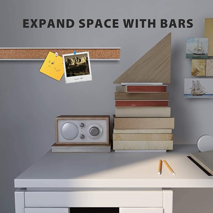Corksidol Bulletin Bar Strip, Cork Board, Cork Strips, 36" x 1", Classroom, Office, Walls, Cubicle, Aluminum Frame,10 Pack, Silver