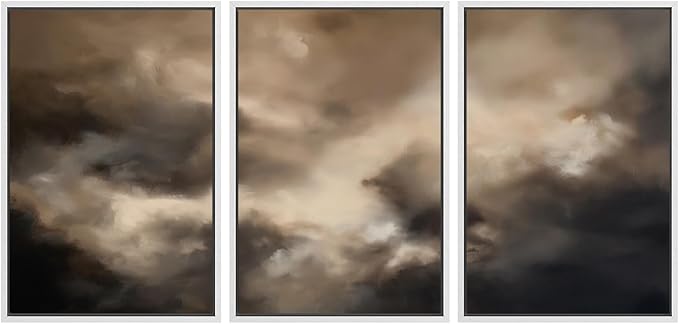 SIGNWIN Framed Canvas Print Wall Art Set Dramatic Stormy Sky Moody Cloudscape Illustrations Modern Art Decorative for Living Room, Bedroom, Office - 24"x36"x3 White