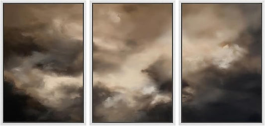 SIGNWIN Framed Canvas Print Wall Art Set Dramatic Stormy Sky Moody Cloudscape Illustrations Modern Art Decorative for Living Room, Bedroom, Office - 24"x36"x3 White