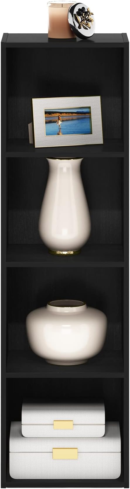 Furinno PASIR Book Shelf, 4-Tier Bookcase, Modern Standing Bookshelf, Open Storage Shelf, 9 x 12 x 42 Inches, for Home Office, Living Room, Darkwood