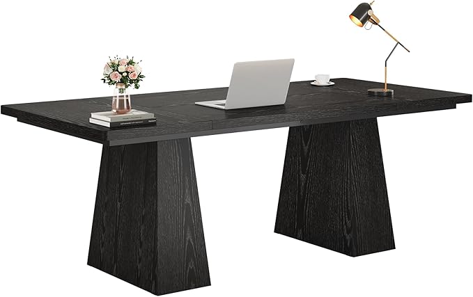 Tribesigns 63-Inch Executive Desk, Modern Black Office Computer Desk with Sturdy Double Pedestal, Large Study Writing Table Simple Workstation for Home Office