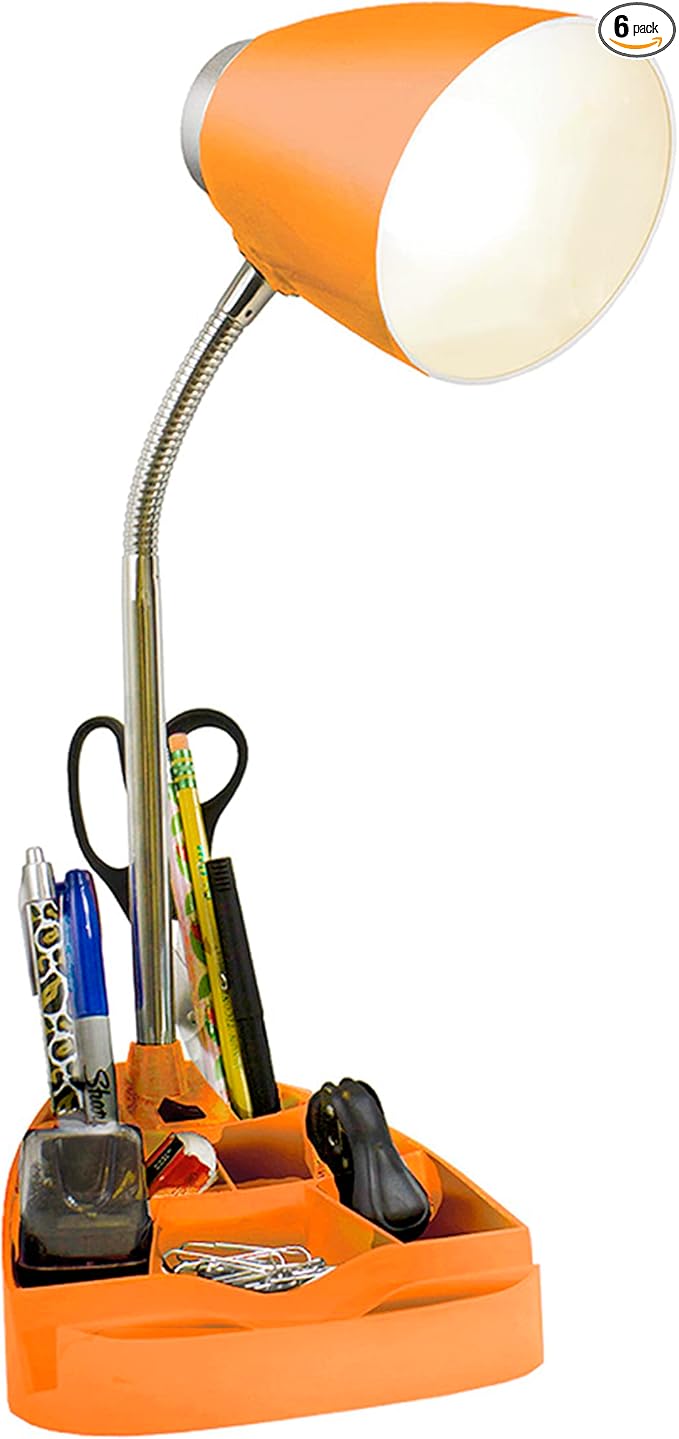 Simple Designs LD1002-ORG Gooseneck Organizer Desk Lamp with iPad Tablet Stand Book Holder, Orange (Pack of 6)