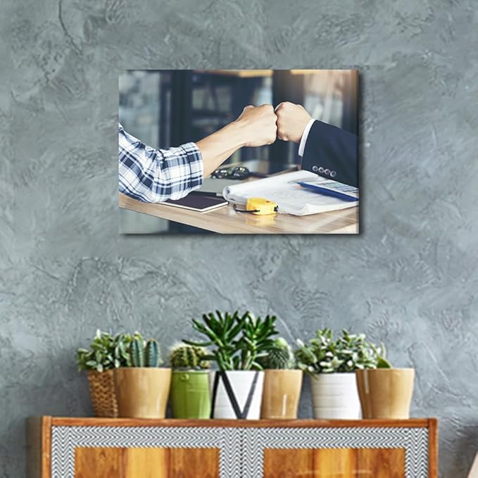 1 Panel Canvas Wall Art Fist Bump Colleagues Collaboration Teamwork Picture Modern Decor Poster Canvas Print Frame Ready To Hang (12"Wx18"H)