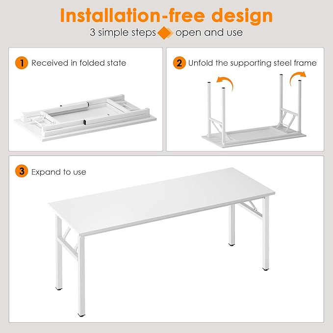 Need Office Computer Desk - 54.3L Sturdy and Heavy Duty Folding Laptop Table,Writing Table/Home Office Desk/Sewing Table,No Assembly Required (White & White Frame)