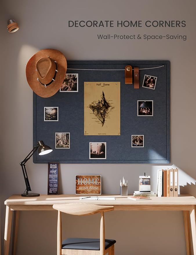 Fluxynara Large Bulletin Board, 47.2" x 35.4" Cork Board Alternative with 24 Safe Removable Adhesive Tabs, Foldable Felt Pin Board for Home Office, Classroom, Bedroom,Entryway for Walls— Navy Blue