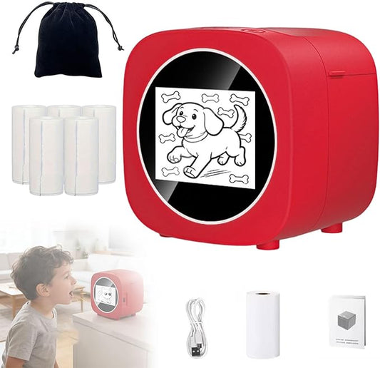 AI Sticker Box Printer, Smart AI Voice Stickerbox Printer Maker Mini Thermal Label Printer with Display, Inkless Portable Sticker Maker for Home Office Study & DIY Projects (A+5 Paper)