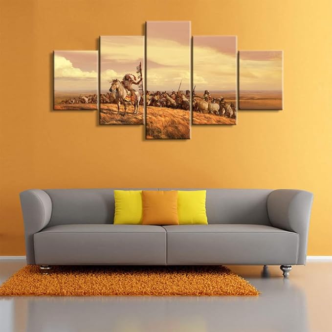 5 Pieces Native American Indian Wall Art for Room Decor - Chiefs Decor (60''W x 32''H)