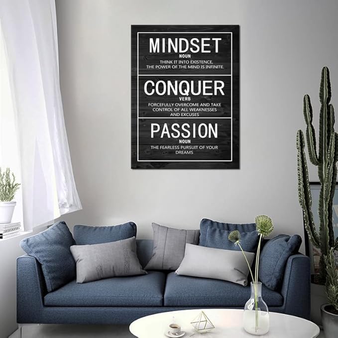 Passion Mindset Conquer Motivational Poster Inspirational Canvas Wall Art Paintings Inspiration Artwork Living Room Office Prints Wall Decor Decoration Wooden Framed Ready to Hang [30''Wx 40''H]
