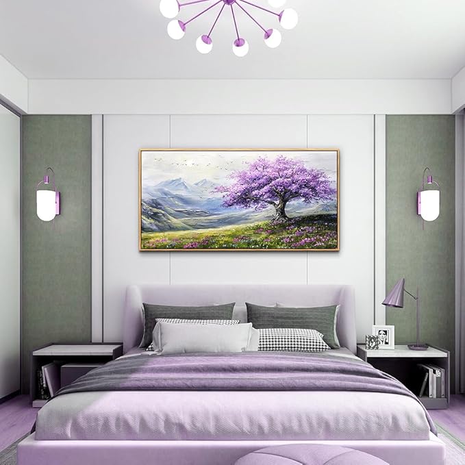 ZUITINGHUA Wood Framed Large Canvas Wall Art For Living Room Wall Decor For Bedroom Abstract Scenery Wall Paintings Purple Tree Pictures Artwork Modern Office Decorations Ready To Hang 20x40 In