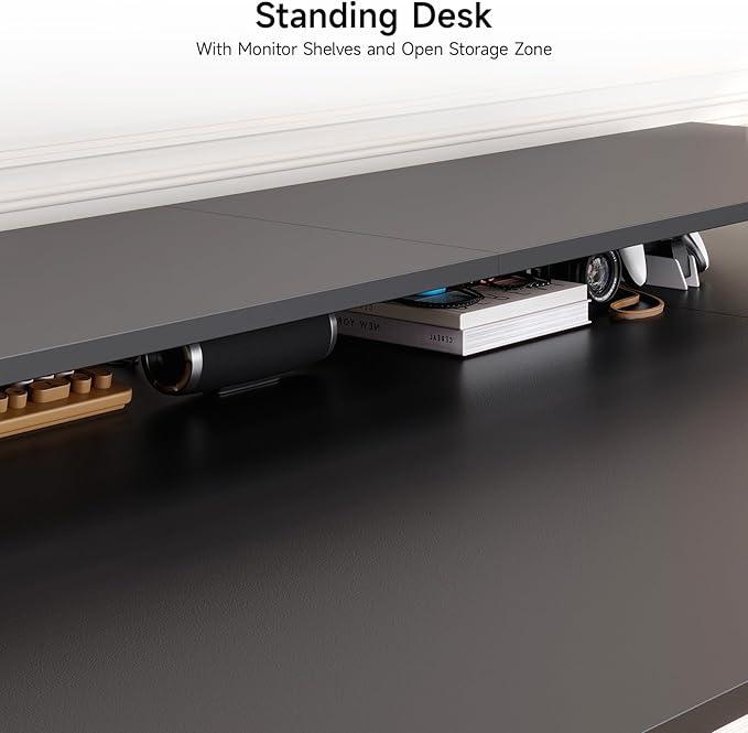 L Shaped Electric Standing Desk, 71x43'' Computer Desks with 2 Monitor Shelves, Dual Motor and Memory Controller, Gaming Corner Desk Adjustable Height from 28-46'' for Home Office Workstation, Black