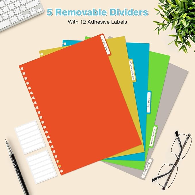 Spiral Notebook 8.5" x 11", 5 Subject Notebooks College Ruled with Removable Dividers, 300 Pages 100GSM Thick Spiral Writing Journal for Women & Men, Large A4 Lined Journal Notebooks for Work, School