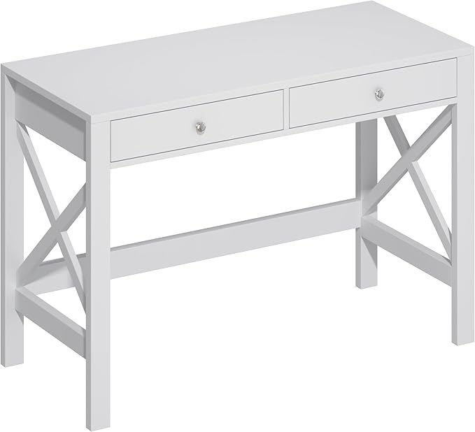 ChooChoo Computer Desk Study for Home Office, Modern Simple 40 Inches Desk with Drawers, Makeup Vanity Console Table, White