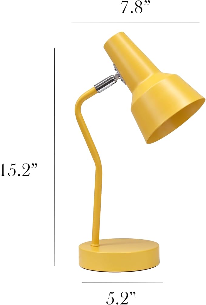 Simple Designs LD1078-YLW 15.2" Sleek Essentials Metal Cone Shade Desk Lamp with Adjustable Shade, for Office, Desk, Nightstand, Dorm, Yellow