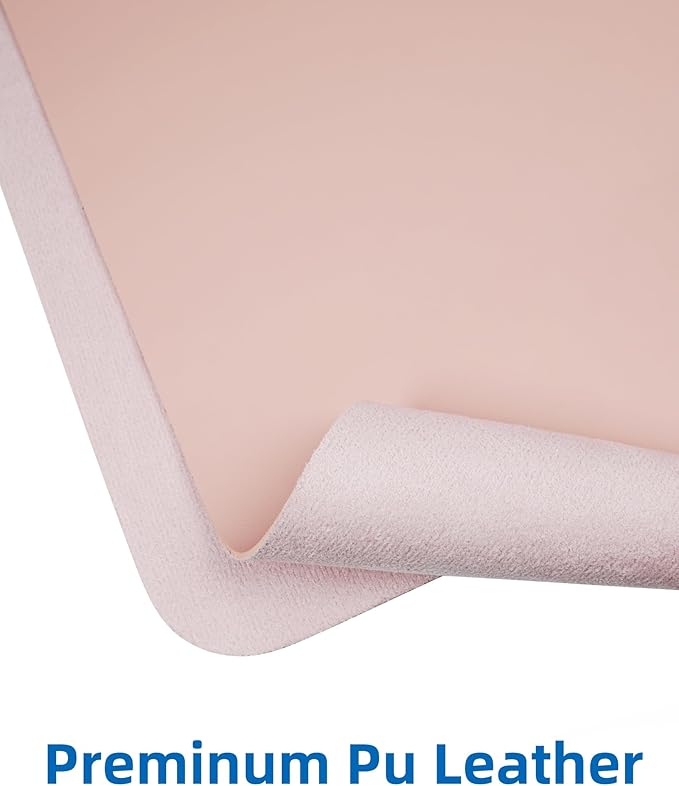 Makeup Mat for Vanity, PU Leather Desk Pad Blotter,Waterproof & Oilproof Desk Protector, Easy Clean Beauty Station Mat for Dresser Top, 35x17 Inches, Pink