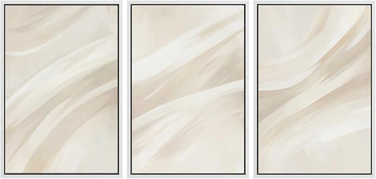 SIGNWIN Framed Canvas Print Wall Art Set Abstract Beige Flow Neutral Brushstroke Illustrations Modern Art Decorative Boho Relax/Zen Nordic for Living Room, Bedroom, Office - 16"x24"x3 White