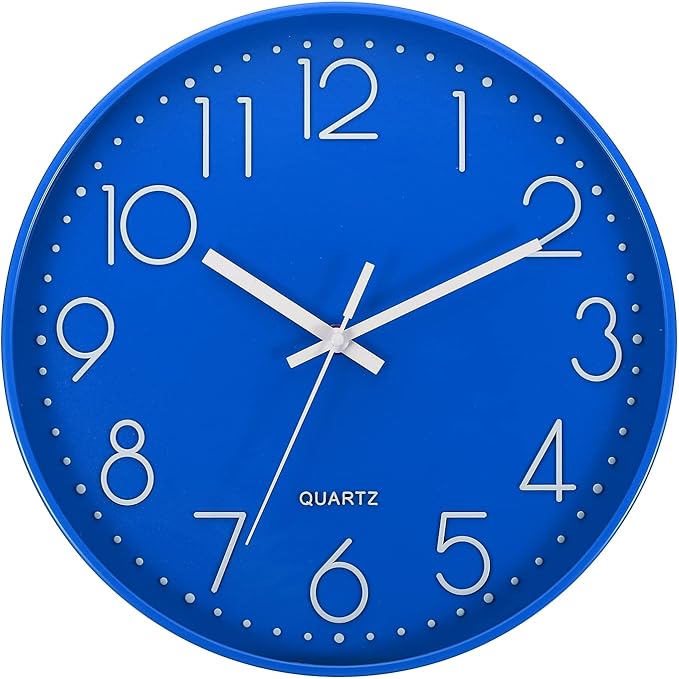 PATIKIL 12 Inch Wall Clock, Battery Operated Silent Non-Ticking Round Wall Clocks for Office Bedroom Decorative, Blue