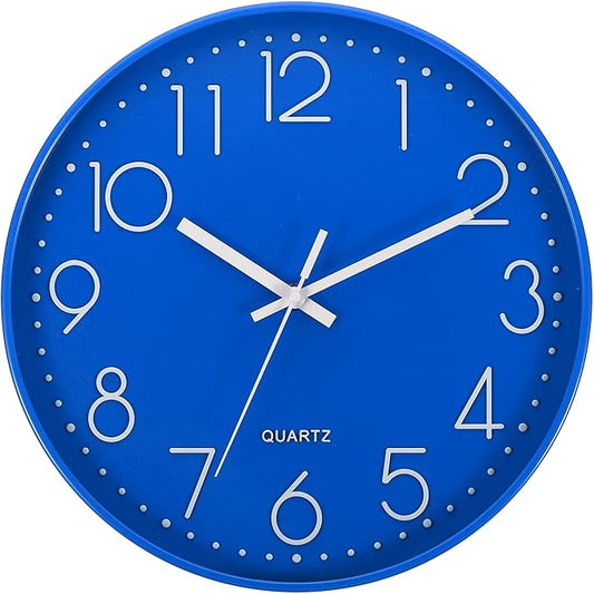 PATIKIL 12 Inch Wall Clock, Battery Operated Silent Non-Ticking Round Wall Clocks for Office Bedroom Decorative, Blue