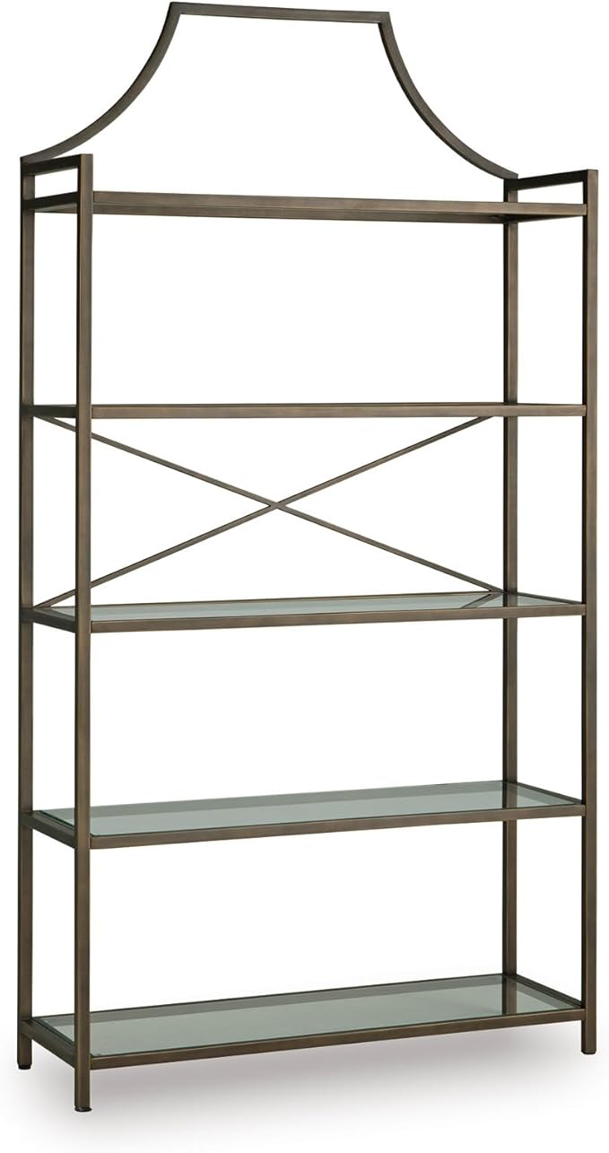 Signature Design by Ashley Bernonly Traditional Metal Etagere 72" Bookcase with 5 Glass Shelves, Metallic