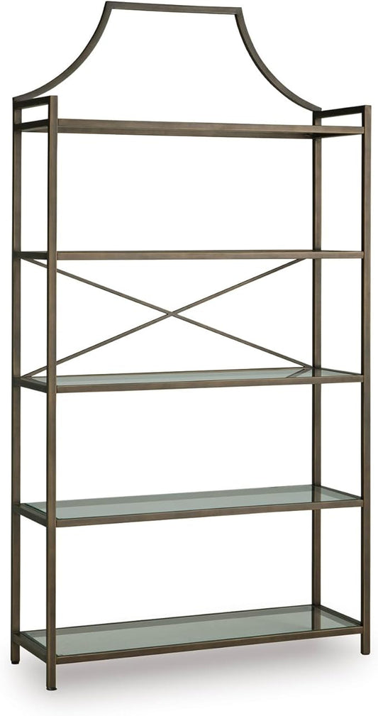 Signature Design by Ashley Bernonly Traditional Metal Etagere 72" Bookcase with 5 Glass Shelves, Metallic
