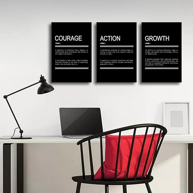 Motivational Entrepreneur Quotes Picture Painting Inspirational Canvas Wall Art Courage Action Growth Print Poster for Office Living Room Bedroom Gym Wall Decor Stretched and Framed [48''Hx24''W]