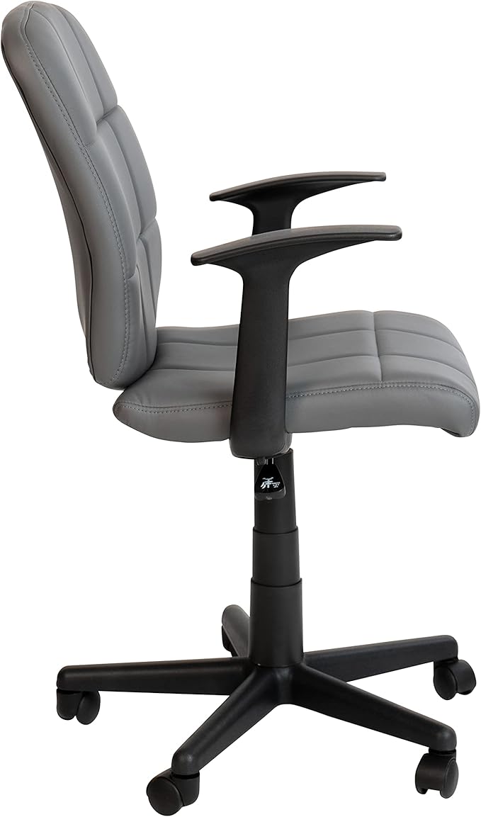 Flash Furniture Clayton Mid Back Swivel Task Chair with Arms - Gray Vinyl Upholstery - Tufted Back and 360° Swivel