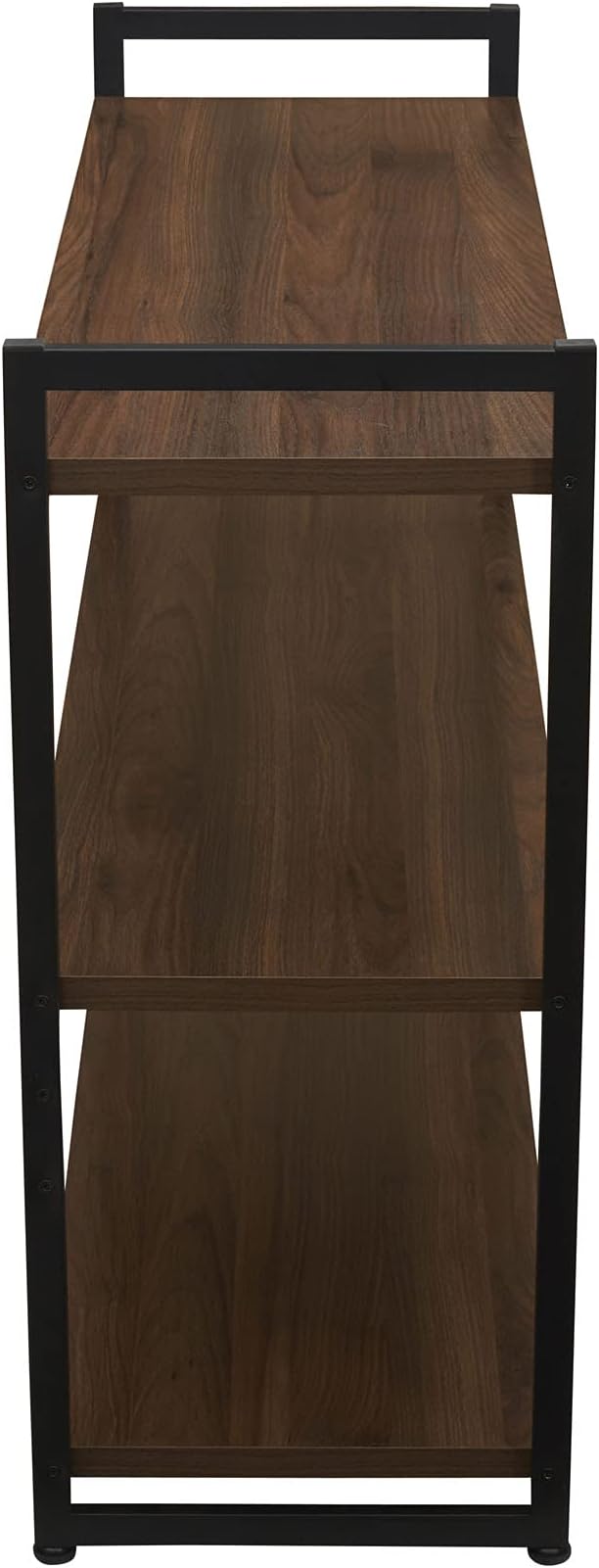 Household Essentials Jamestown Wide 3 Shelf Open Storage Bookshelf Mid Century Walnut Wood Grain and Black Metal