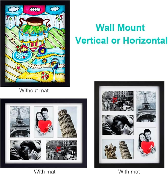 RPJC 11x14 Picture Frames Collage - Display 5 Pcs 4x6 inch Photos with Mat Made of Solid Wood and Glass Cover