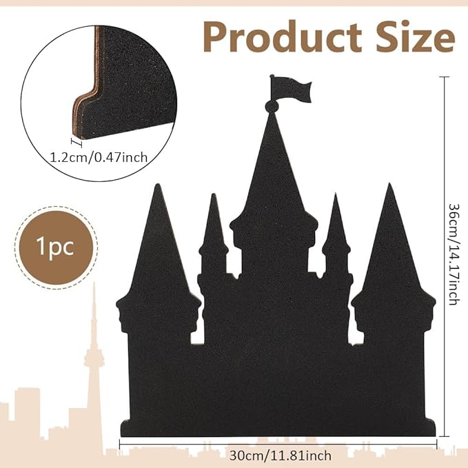 BENECREAT Castle Pin Cork Board, 14.2x11.8Inch Black Bulletin Display Board Wall Mounted Cork Board for Office Home and School Decor, Brooch Pin Collection Display