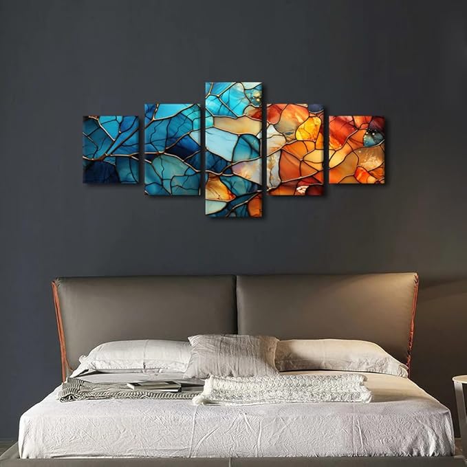 Canvas Wall Art Decor for Bedroom Mdoern Abstract Canvas Wall Art 5 Panel Home Wall Art Abstract Glass Window Painting Art Prints on Canvas for Men Living Room Decor Framed Ready to Hang 50x24 in