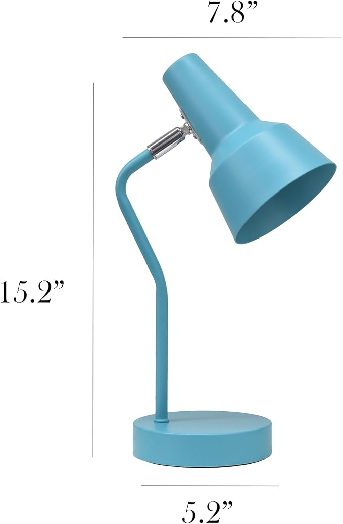 Simple Designs LD1078-CYN 15.2" Sleek Essentials Metal Cone Shade Desk Lamp with Adjustable Shade, for Office, Desk, Nightstand, Dorm, Cyan Blue