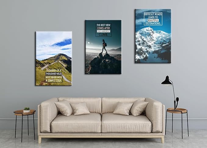 Inspirational Wall Decor 3 Panel Prints Canvas with Uplifting Phrases & Vibrant Images Motivational Wall Art Framed Ready to Hang for Office Wall Decor, Living Room & Bedroom Decor[72''Wx 36''H]
